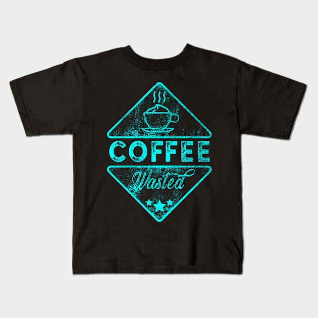 Cute & Funny Coffee Wasted Retro Caffeine Pun Kids T-Shirt by theperfectpresents